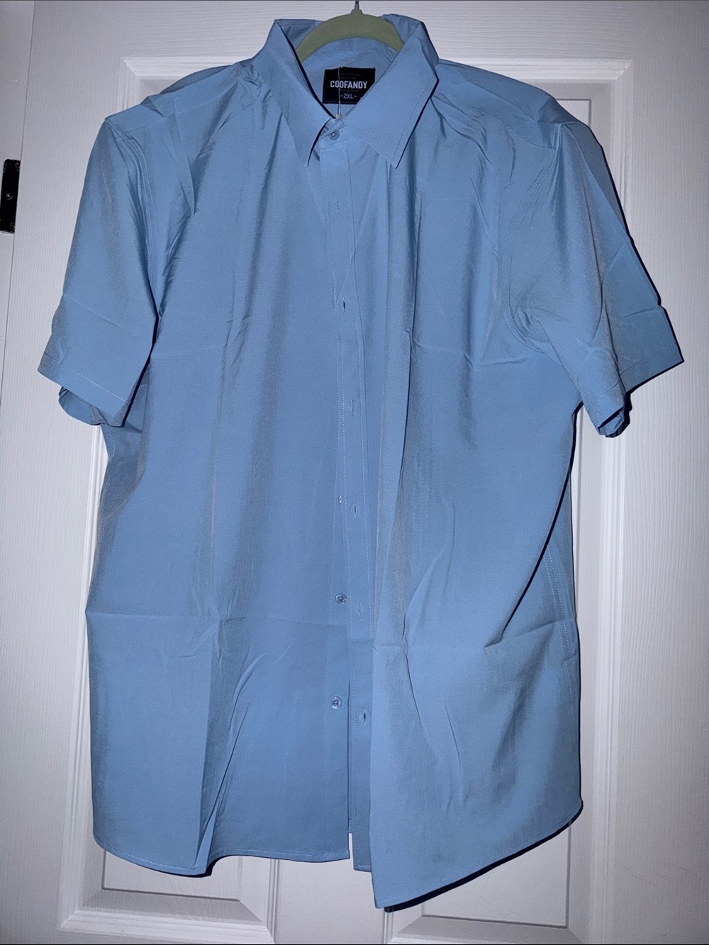 NWT coofandy Light Blue Short-Sleeve Button-Down Shirt size 2XL